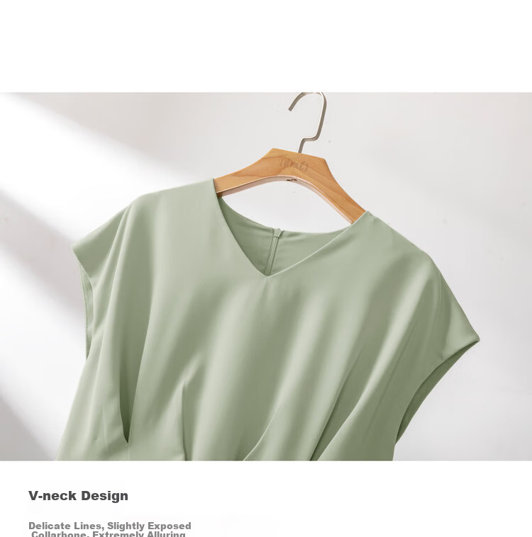DME A-Line Skirt Summer Commuter V-Neck Short Sleeve Simple Mid-Length Dress for Women 5