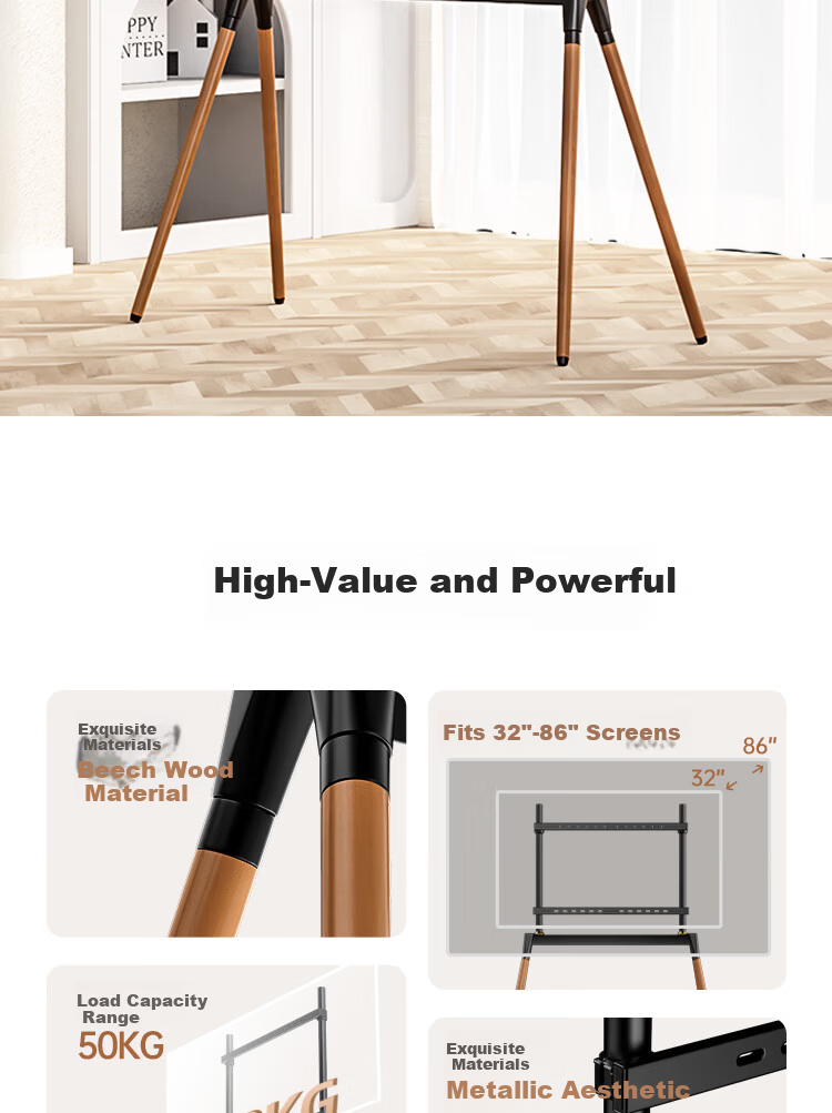 Enlip TV Stand 32-86 Inch Solid Wood Floor TV Stand 65/75/85 Inch Artistic TV Mount Mobile TV Stand TV Rack 2