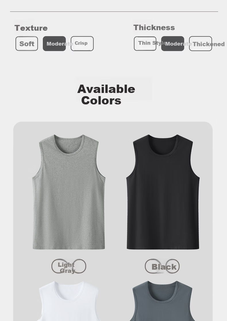 Yiershuang 100% Cotton Wide Shoulder Vest Men's Ribbed Breathable Sports Sleeveless T-Shirt Undershirt 14