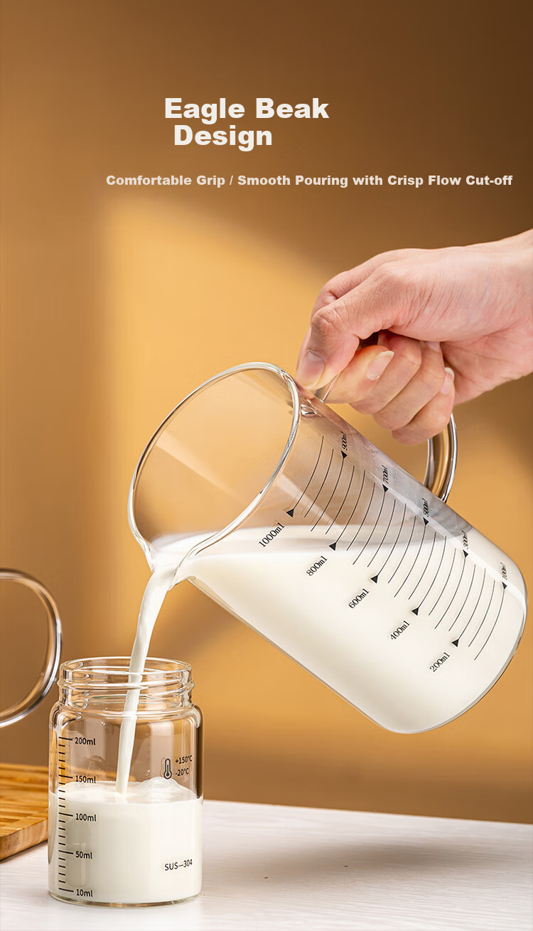 Lingchen Measuring Cup with Scale, 1000ml High Borosilicate Glass Cup, Food-Grade Heat-Resistant Household Kitchen Water Cup Measuring Cup 3