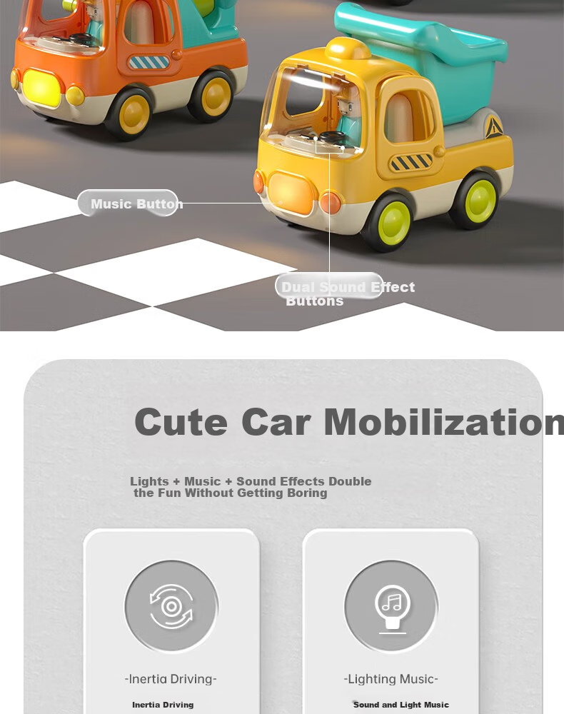 GOODWAY Children's Toy Car for Ages 1-3, Fire Truck Excavator with Inertia Sliding, Gentle on Hands, Gift Box Set, Birthday Present 2
