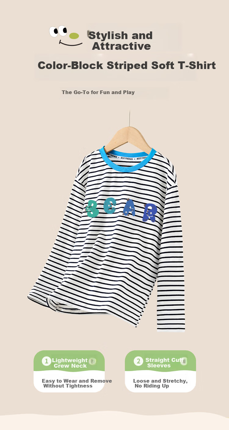 YUZHAOLIN Kids Long Sleeve T-Shirt Boys Round Neck Striped Fashion Versatile Toddler and Big Kids Clothing 3