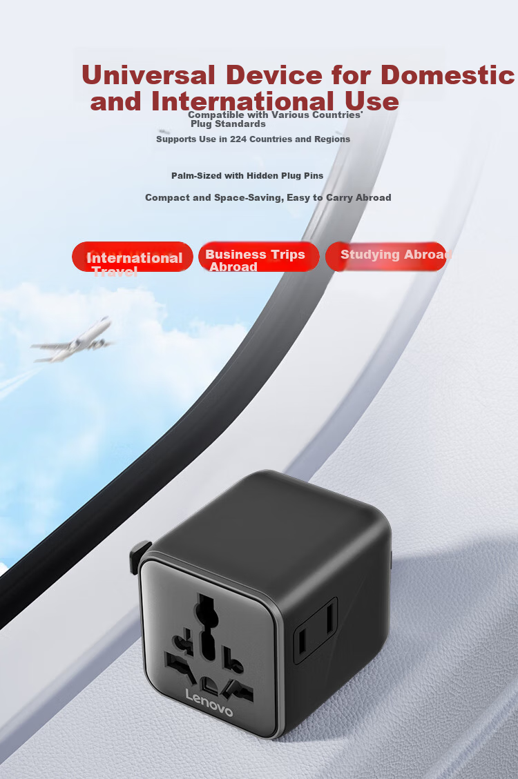 Lenovo PD35W Fast Charging Universal Travel Adapter Multi-Functional Socket for Global Use Compatible with Hong Kong, Macau, Japan, Korea, Europe, UK, US, and Australia Standards 5