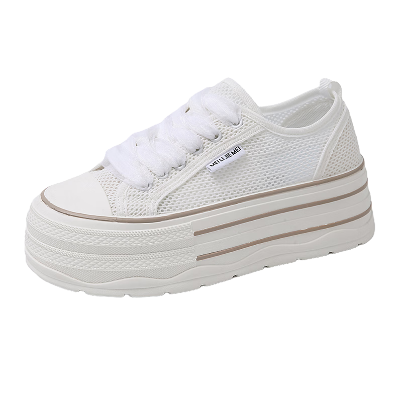 Cartelo Crocodile Women's Summer New Thick Sole Height Increasing White Sneakers Thin Breathable Mesh Panel Shoes 1894 Beige Size 37