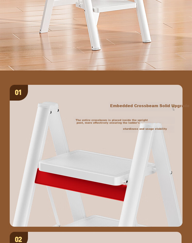 Baoyouni Household Ladder Folding Step Stool Multi-Functional White 3-Step 12