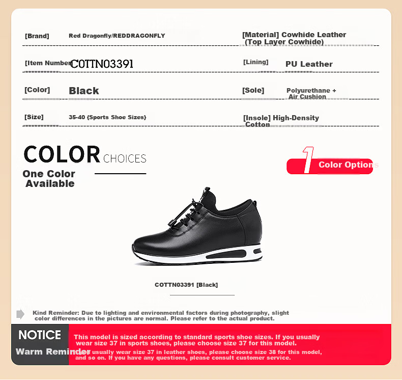 RED DRAGONFLY Women's Height-Increasing Casual Travel Shoes Soft Sole Middle-Aged Mom Leather Shoes C0TTN03391 3