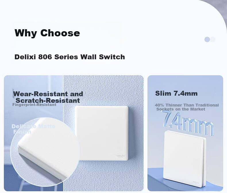DELIXI Switch Socket CD806 Matte Frosted Cream Style Large Panel Two-Gang Double Control Han Yu White 5
