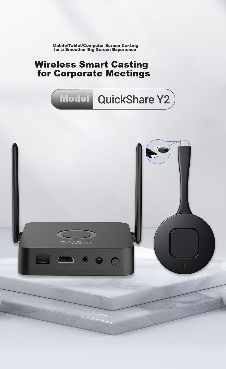 QuickShare Wireless Screen Mirroring Device HDMI HD Audio Video Transmission for PC Mobile Tablet Conference Office Laptop USB One-Key Connect Smart TV Projector LED Large Screen 4