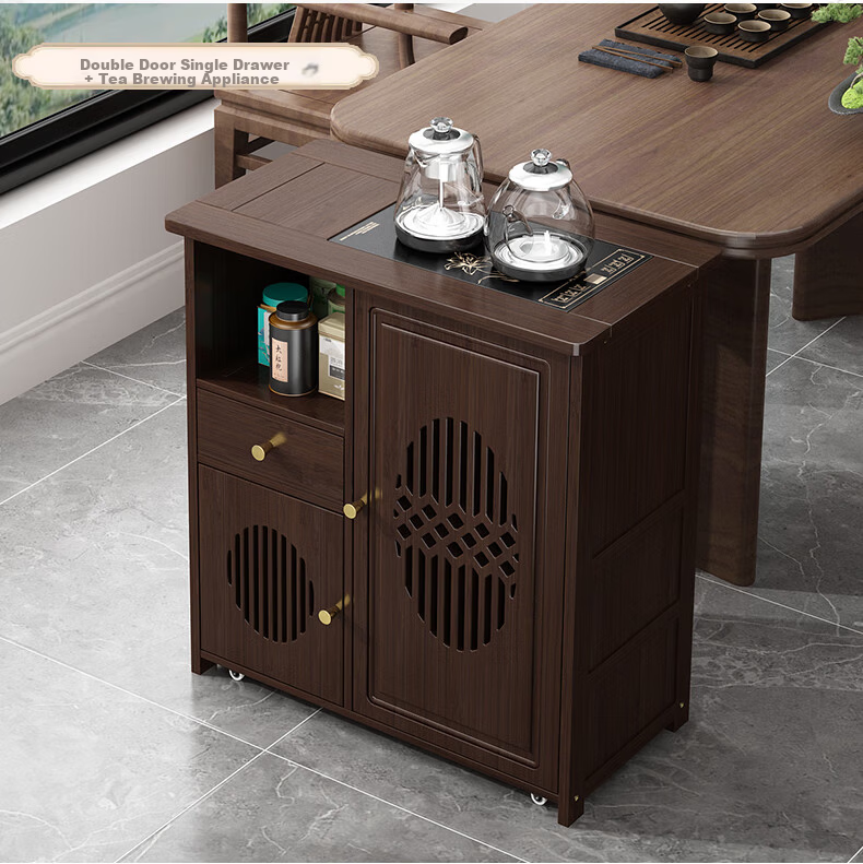 Taomengju New Chinese Style Mobile Tea Table Home Small Tea Stand Living Room Tea Cart Balcony Tea Table Kettle Integrated Tea Cabinet Side Table 11