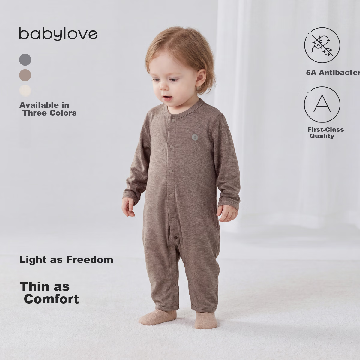 Babylove Baby Romper Spring and Autumn Lightweight Warm Solid Color Unisex Bodysuit Pajamas