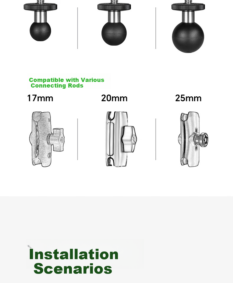 FANAUE Motorcycle Sports Camera Mount Gimbal Ball Head Base 1/4 Screw Adapter 20mm Ball Head Accessory GB-02(20) 14