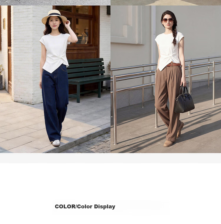 Shangdu Bira Raglan Sleeve Pure Cotton T-Shirt Women Spring Summer Crew Neck Knot Slim Fit Irregular Hem Tailored Casual Top 10