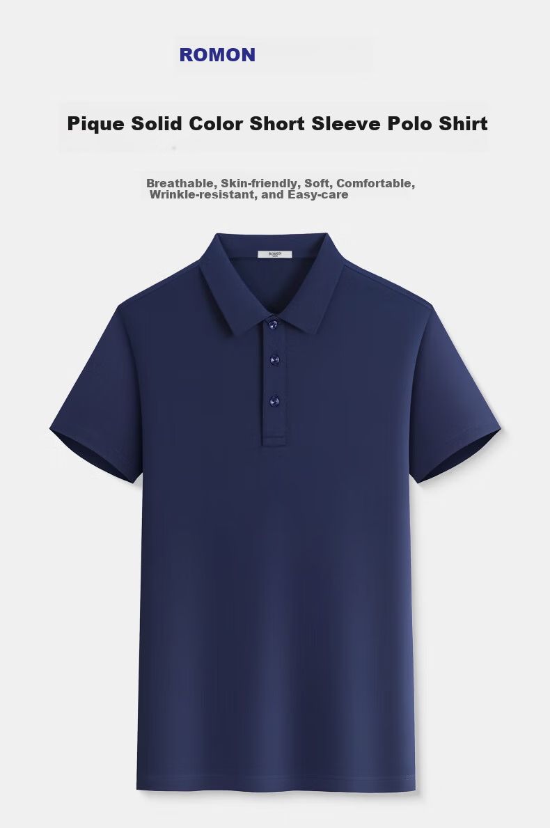 Romon Ice Silk Short Sleeve T-Shirt Men's Summer Business Casual Polo Collar Base Shirt Middle-aged and Young Dad Men's Wear 1