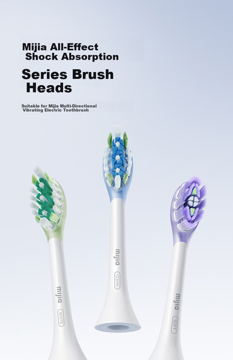 Mijia Multi-Directional Vibration Series All-Effect Shock Absorption Protective Toothbrush Heads White 3-Pack 3