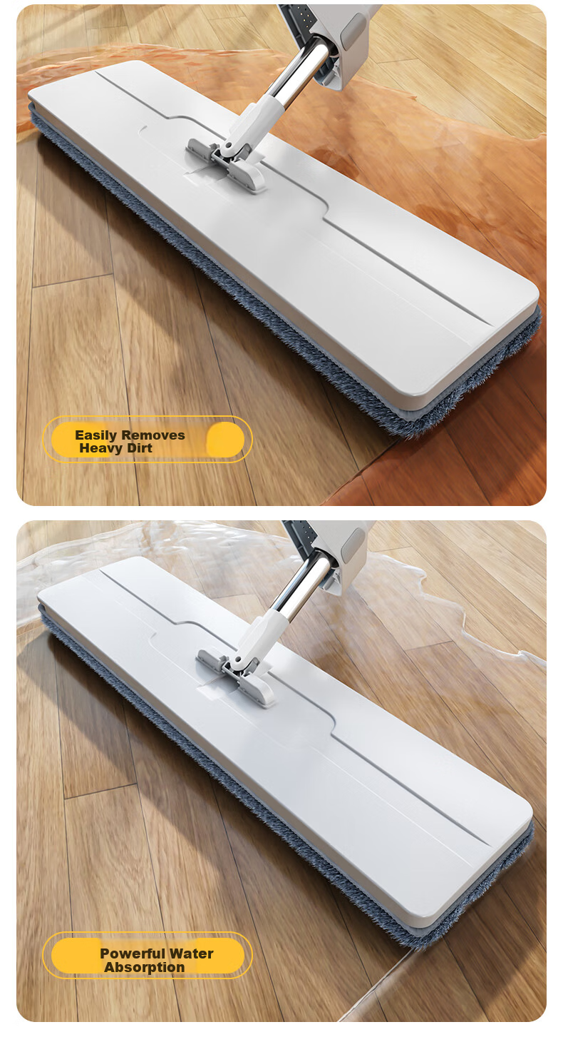 Taitaile Flat Mop 36cm + 3 Replacement Cloths, Hands-Free Cleaning, Household All-In Lazy Person's Floor Mopping Tool 4