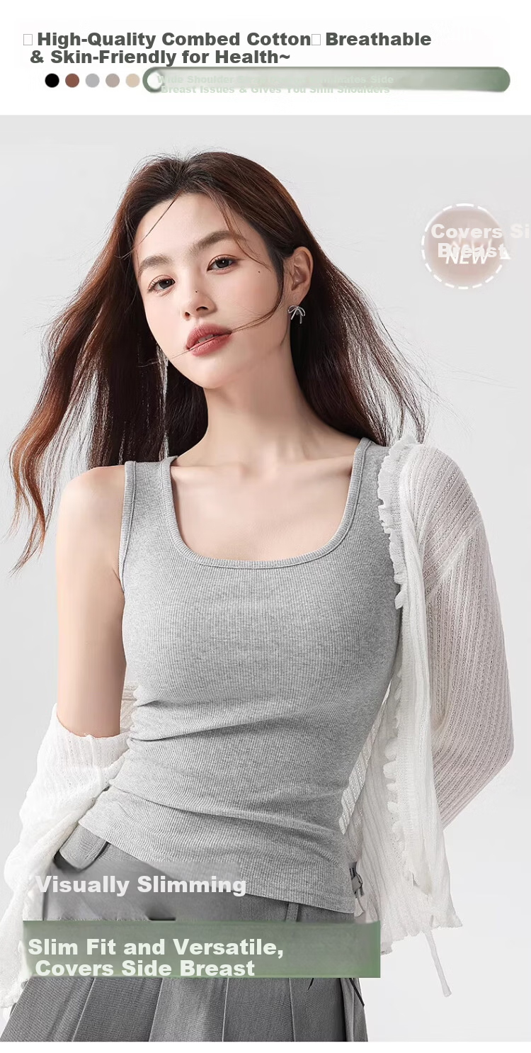 GUJIN 92% Cotton Wide Shoulder Women's Tank Top Camisole No Chest Pad Base Layer Shirt Outerwear Blazer Inner Wear M 1