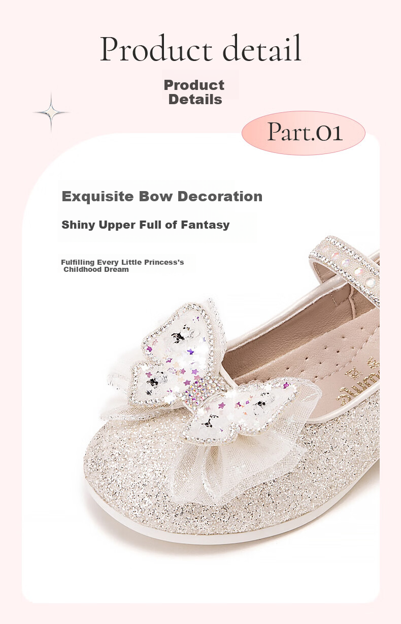 Fulomi Girls Princess Shoes Spring Autumn Children's Sequin Crystal Flats Performance Dress Shoes Light Gold Size 30 3