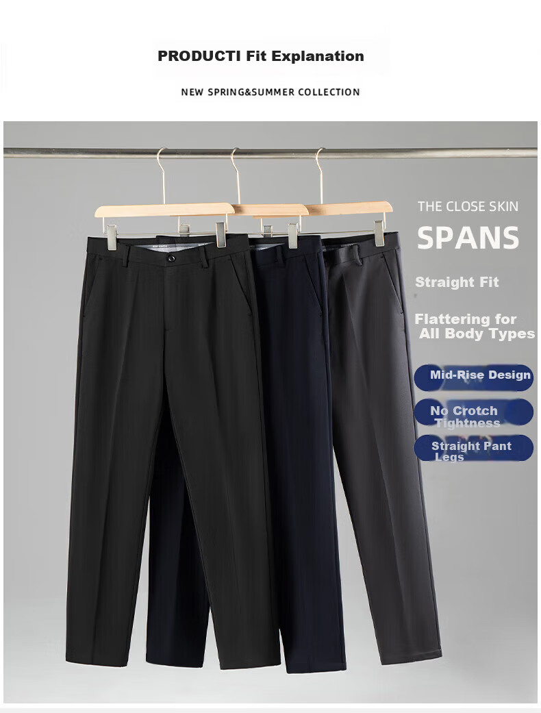 ROMON Fleece-Lined Thickened Wrinkle-Resistant Non-Iron Men's Stretch Work Pants Business Suit Straight-Leg Casual Pants for Dad 6