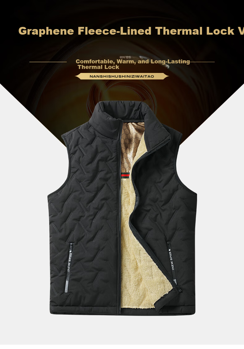 Warrior Men's Fleece-Lined Warm Printed Stand Collar Vest Sleeveless Jacket Casual Cotton Padded Outerwear for Autumn and Winter 1