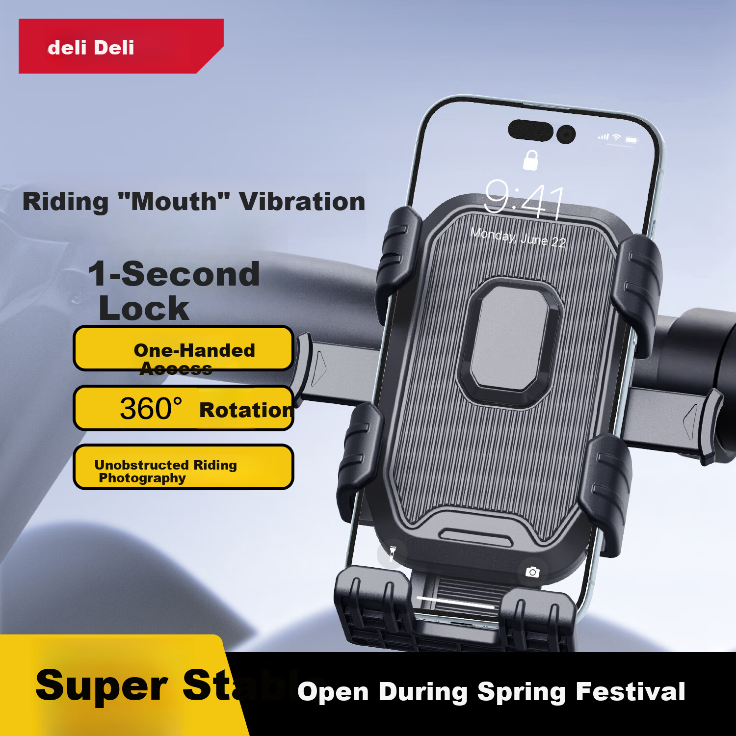 Deli Electric Bike Phone Holder Motorcycle Delivery Rider Navigation Quick Lock Six-Claw Handlebar Mount