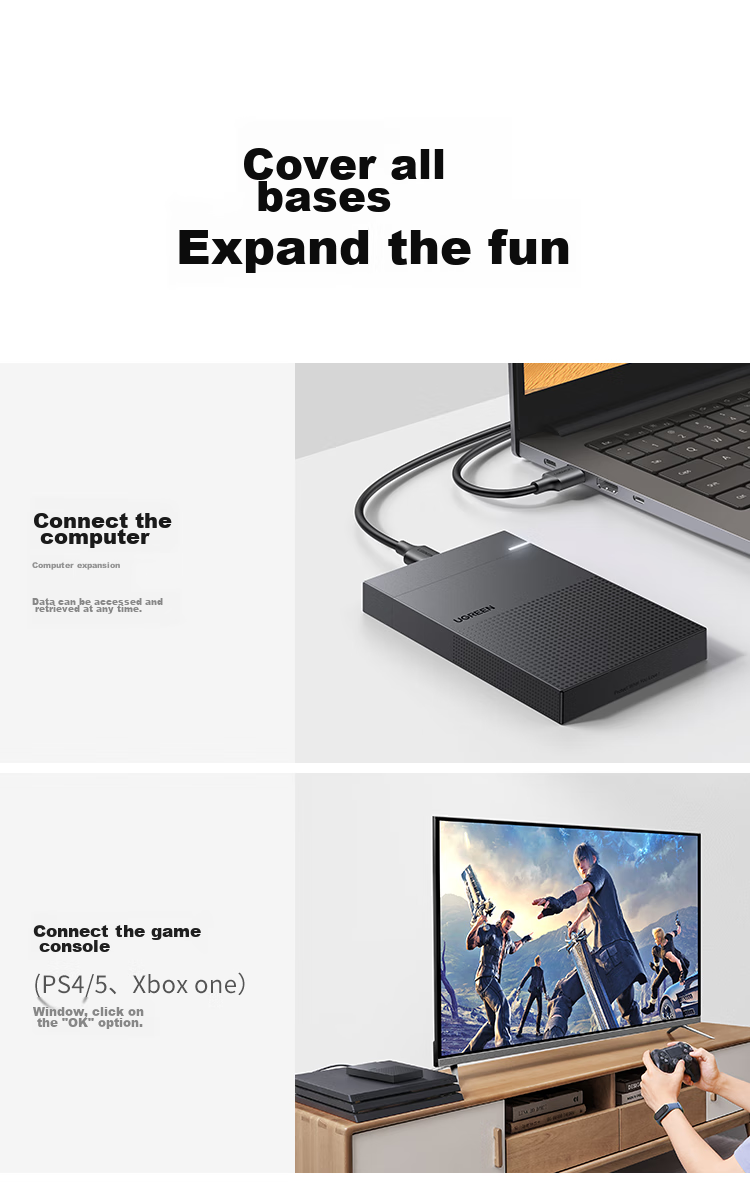 UGREEN USB3.0 External Hard Drive Enclosure, 2.5-Inch Portable Hard Drive Case, Compatible with Laptop And Desktop Computers, SATA Interface for SSD And Mechanical Hard Drives 10