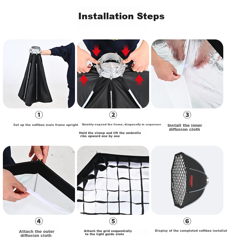 Jinbei KM Grid Softbox Deep Octagonal Spherical Foldable Portable On-Camera Light Video Live Soft Light Cover MINI Four-Claw KM-50CM Quick-Release Octagonal Grid Softbox 7