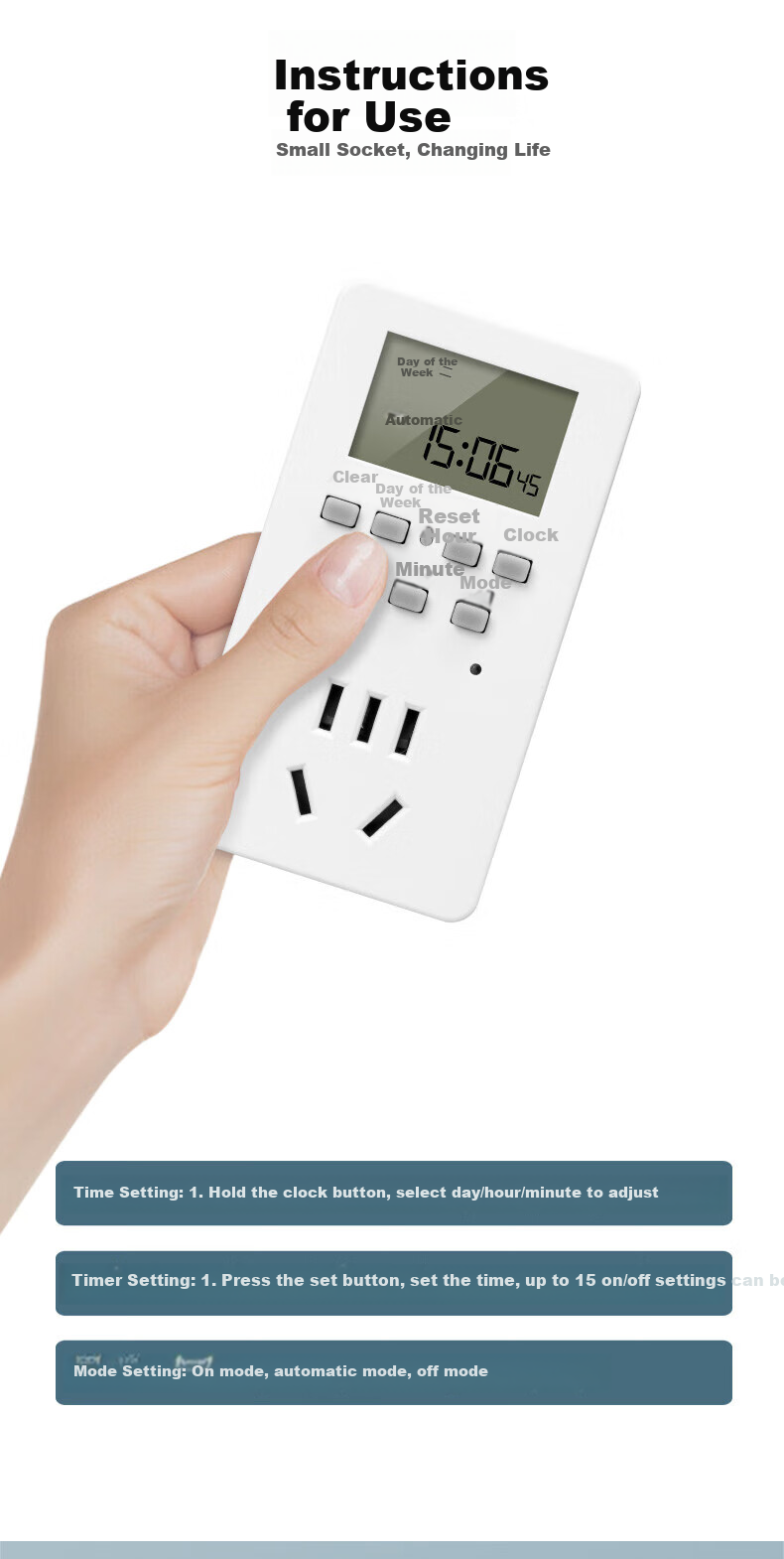 FDD Electronic Timer Socket 24-Hour Segment Timer Switch Automatic Power-Off Smart Socket 10A Standard Timer Socket 3