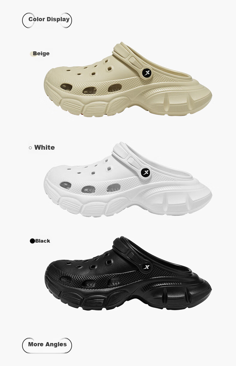 XTEP Men's Hole Sandals Casual Slippers Couples Outdoor Summer Beach Shoes A050 Black Size 43-44 5