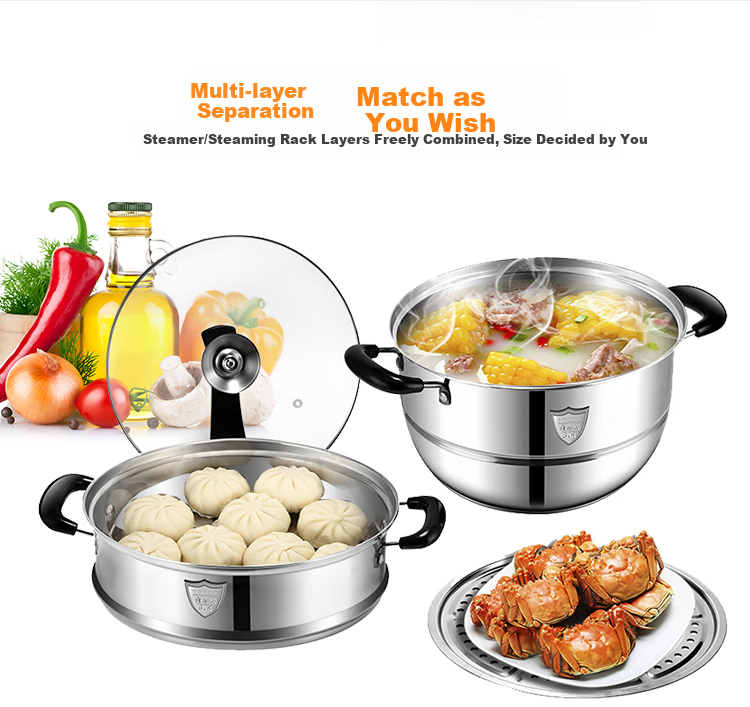 MAXCOOK 316L Stainless Steel 2-Layer 36cm Steamer Large Capacity Soup Pot Compatible with Gas Stove and Induction Cooker MCZ961 7