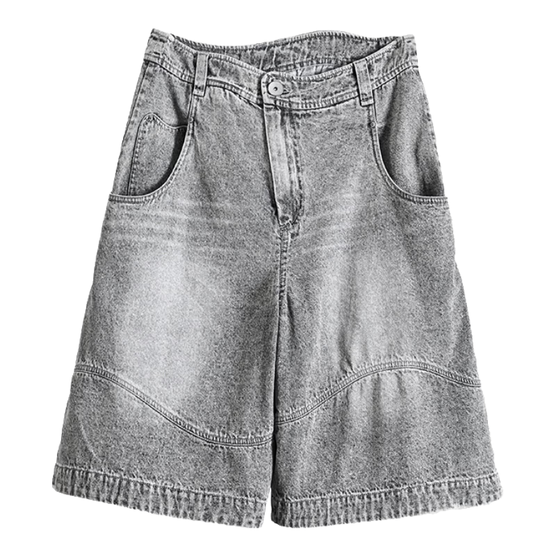Rizhuo Galaxy Gray Washed Vintage Loose Fit Denim Shorts Women 2025 Summer New