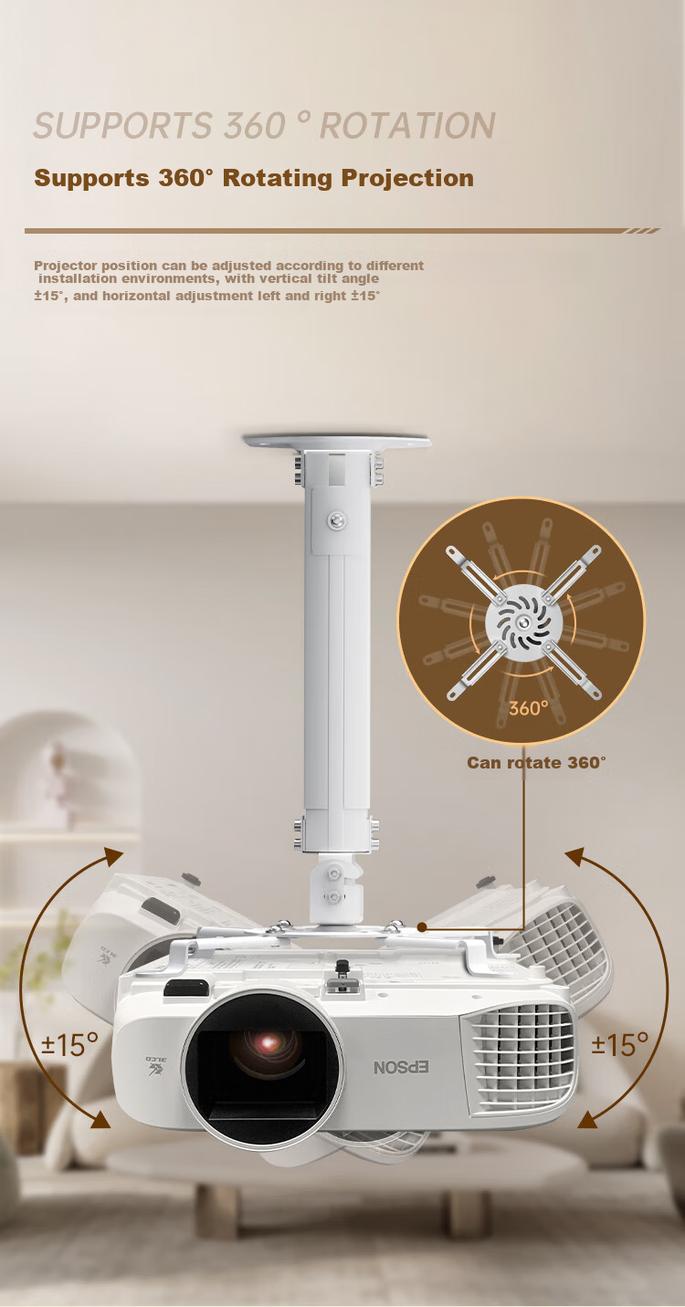 JORS Projector Ceiling Mount Thickened Adjustable Angle 13KG Load Capacity Compatible with Epson TW6250T Panasonic BenQ ViewSonic White 15CM 5