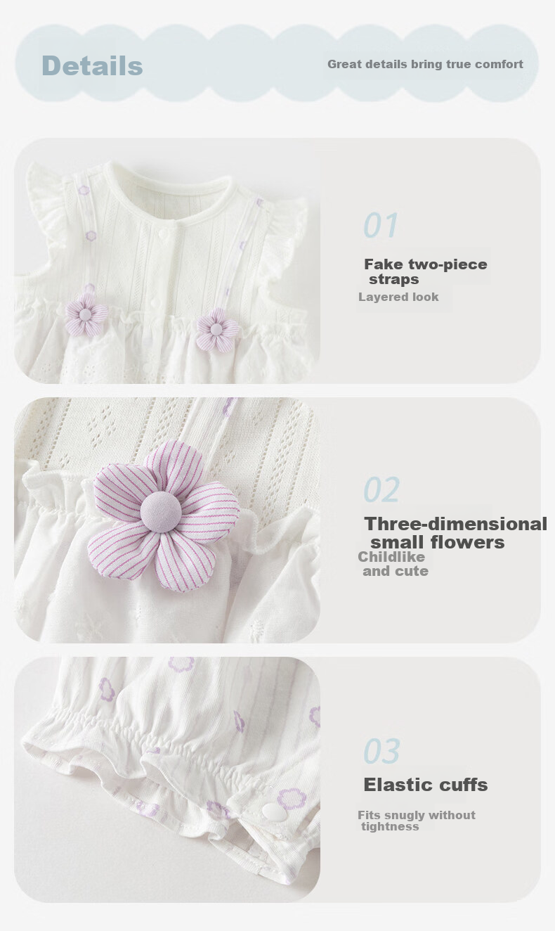 DAVE & BELLA Baby Girl Class A Summer Knit Romper Newborn Cotton Jumpsuit 9