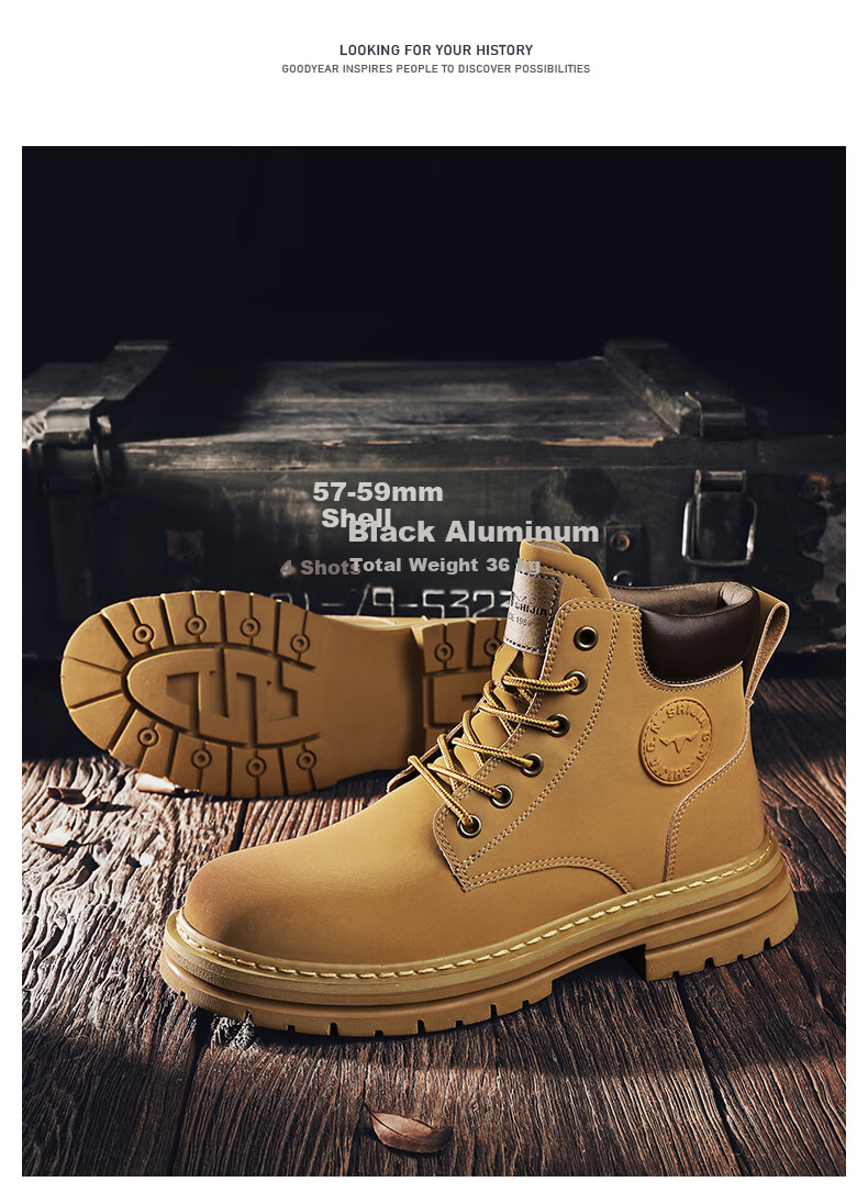 G.N.Shi Jia [Zhang Ruoyun Same Style] Men's Martin Boots Autumn Winter New Couple High-top Yellow Boots Outdoor Non-slip Work Shoes 25