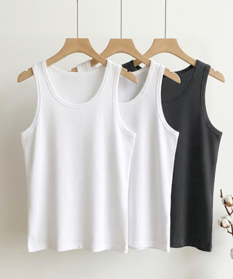 Hodo Men's Vest 10A Antibacterial Class A Pure Cotton Breathable Sweat-Absorbing Loose Fashion Simple Round Neck Versatile Vest 3-Pack 15