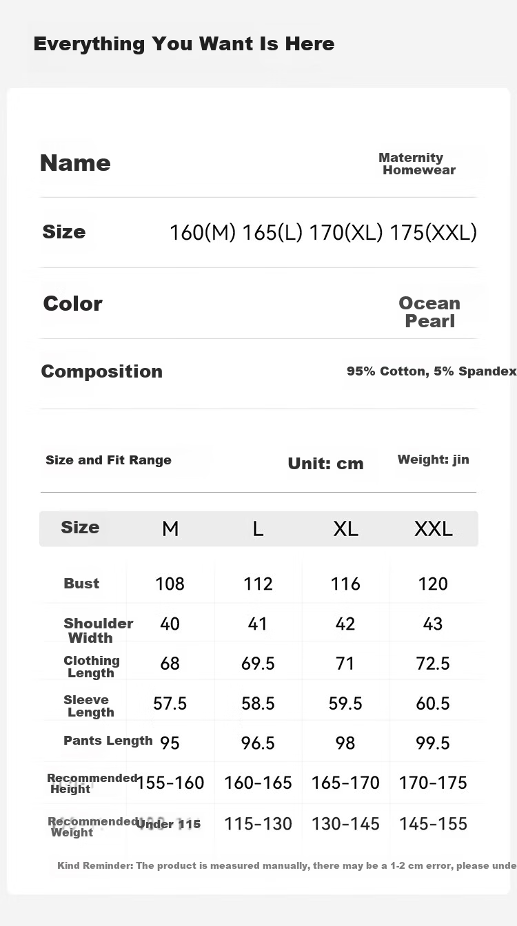 YEEHOO 26th Anniversary New Maternity Postpartum Pure Cotton Nursing Pajamas 10A Antibacterial with Built-in Chest Pads Ocean Pearl XL 16