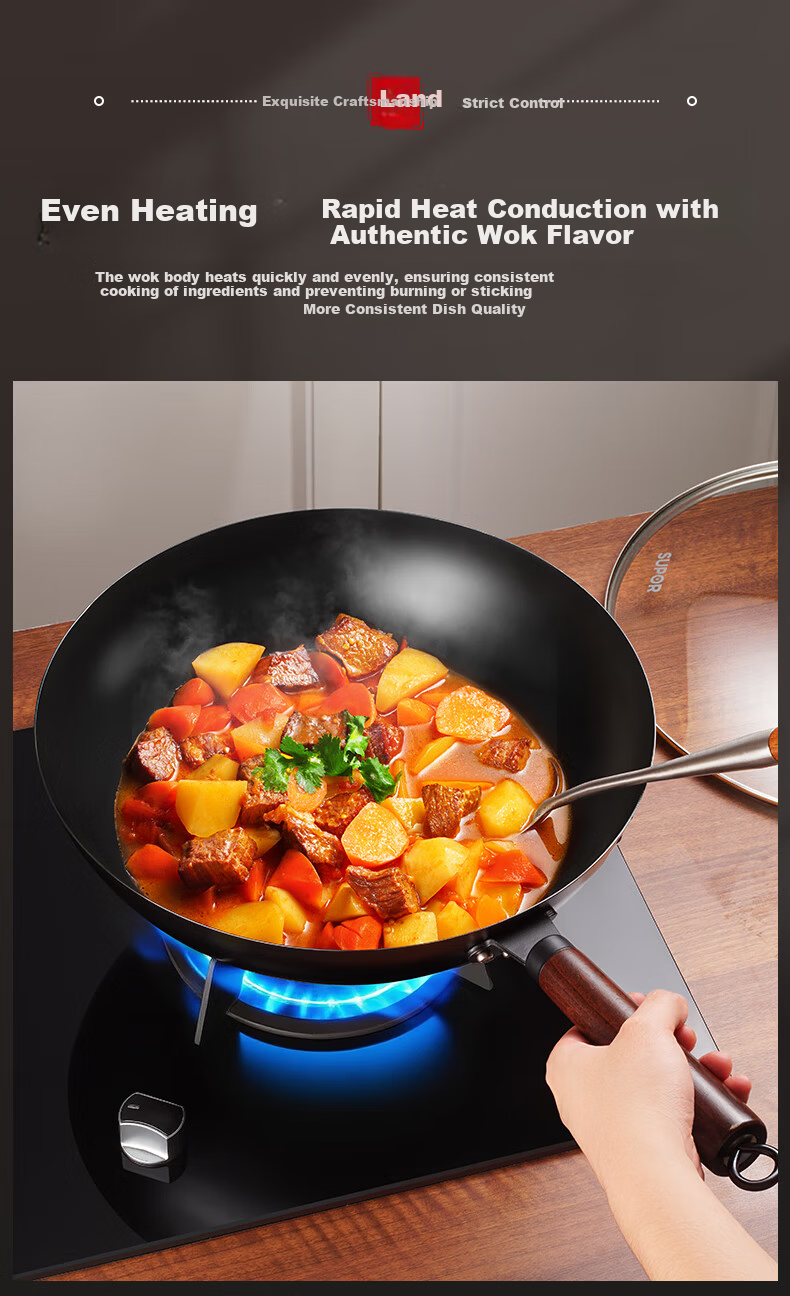 SUPOR Wok Iron Pan, Uncoated Stir-Fry Pan, Gas Stove Seasoned Iron Pan, Household Pure Iron, Rust-Resistant, Anti-Puncture FC32AJ2 7