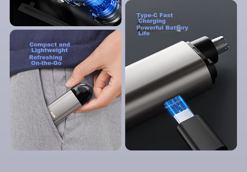 AUX Men's Portable Electric Nose Hair Trimmer Eyebrow Shaver Grooming Tool Birthday Gift for Boyfriend 3