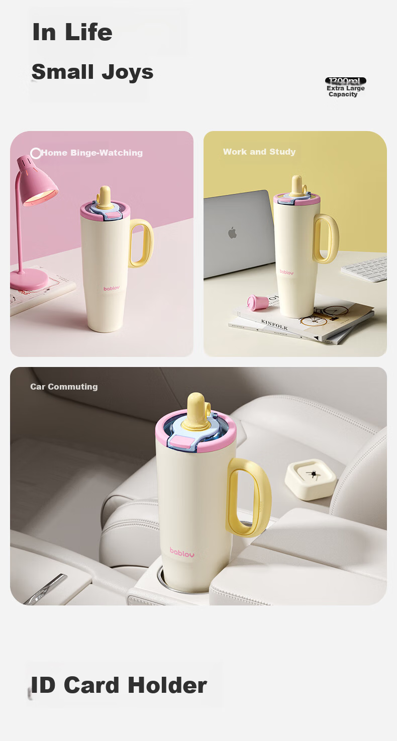 BABLOV Huaban Sen Insulated Bottle Women's Large Capacity High Aesthetic 316 Desktop Straw Water Cup Ice King Cup Mother's Day Gift 20