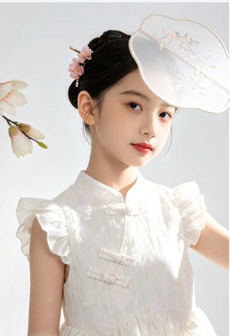 Disney Girls Summer Dress Children's Qipao Dress Girls' New Chinese Style Hanfu 1A109 Off-White 160 3