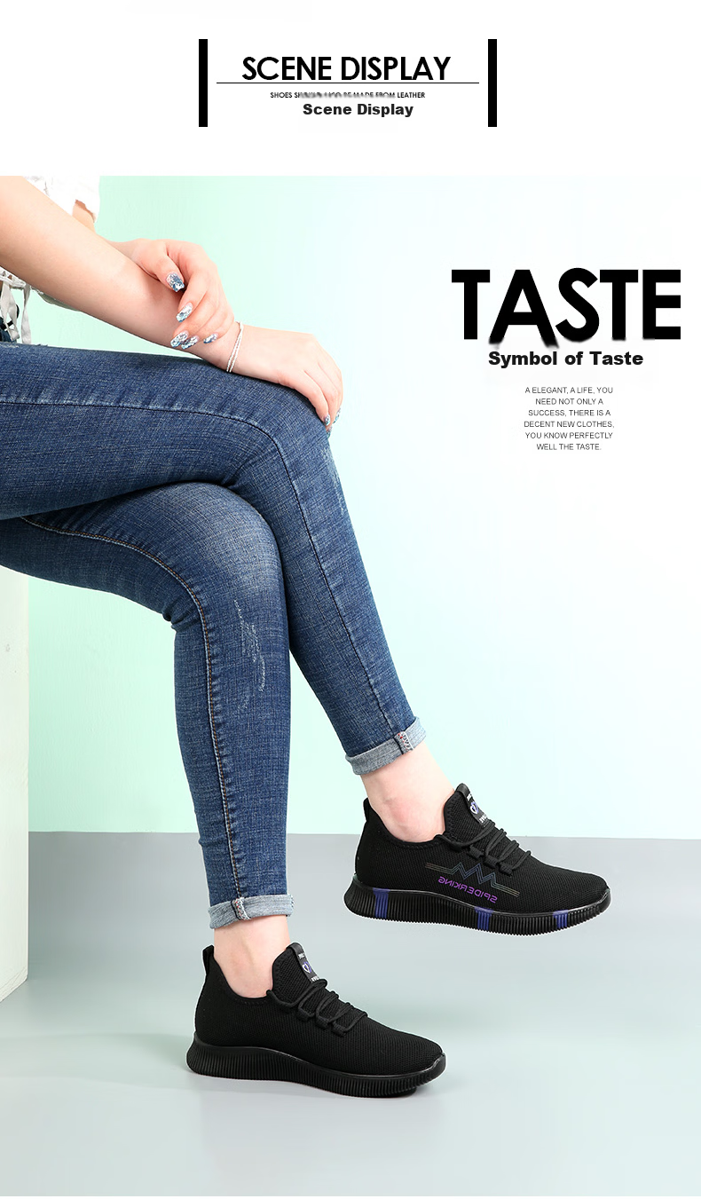 SPIDER KING Women's Casual Shoes, Spring And Autumn Season, Flyknit Mesh Breathable Women's Shoes, Outdoor Sports Middle-Aged And Elderly Mom Shoes, Black, Size 35 9