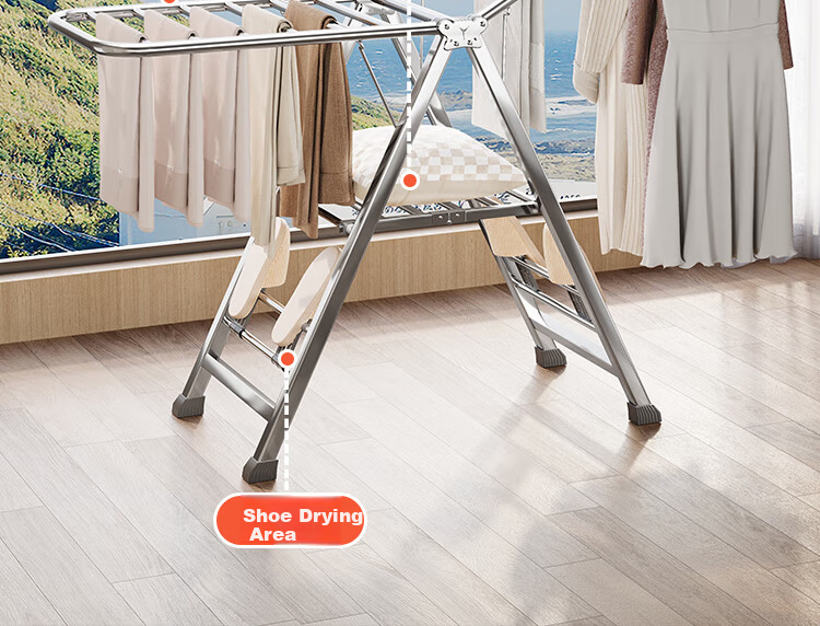 QIAONAMEI Floor Standing Clothes Drying Rack Foldable No Installation Indoor Balcony Laundry Rack Clothes Hanger 4497 4