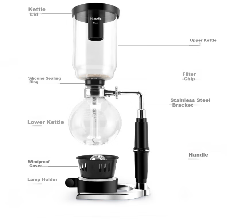 Mongdio Siphon Coffee Maker Home Siphon Coffee Pot Set Manual TCA-3 Cup Gift Box 24