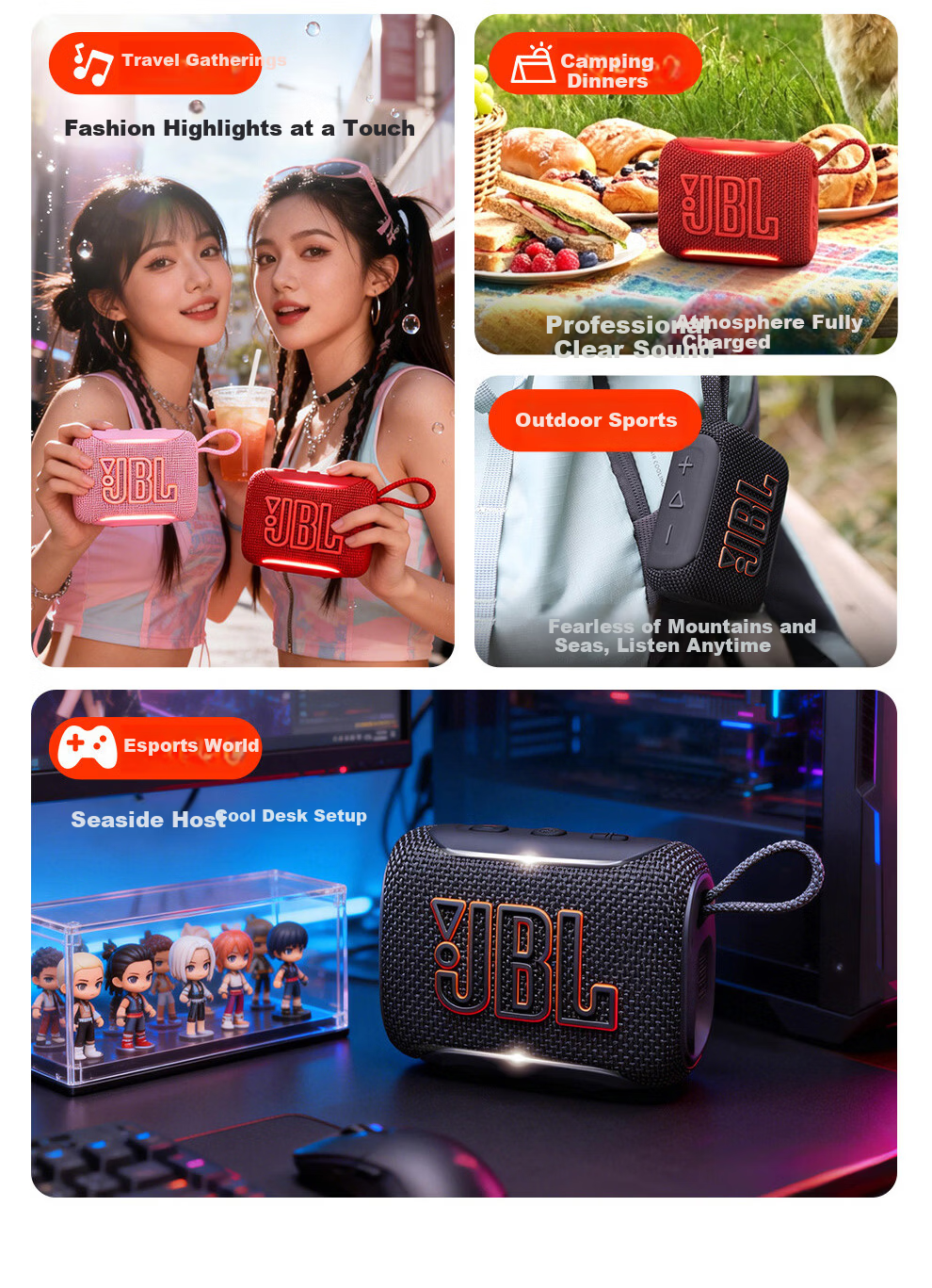 JBL GO5 Music Brick 5th Gen Bluetooth Speaker Outdoor Portable Speaker Ambient Light Speaker GO4 Upgrade Small Gift Speaker Cloisonné 16