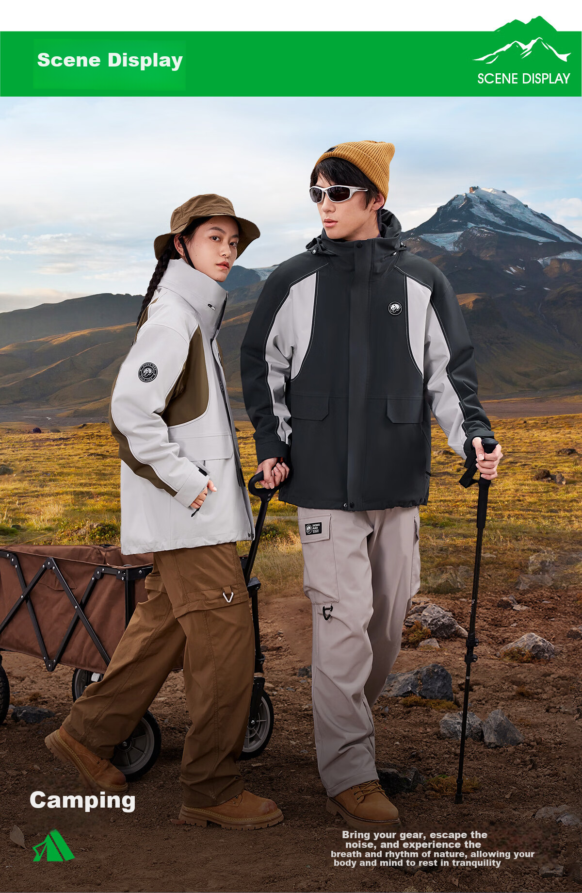 Panda Camel Series 3-in-1 Outdoor Jacket Unisex Windproof Rainproof Fleece Hiking Coat 1612, L 16