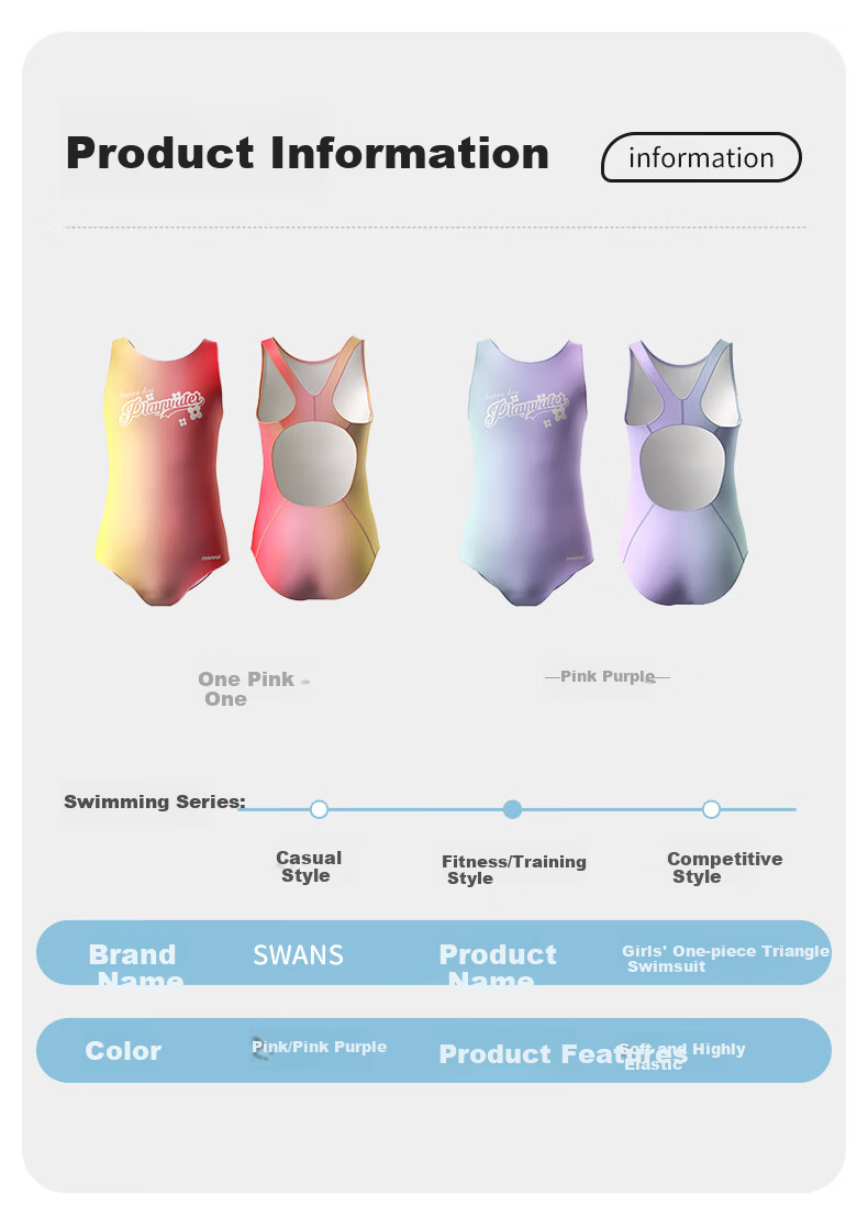 SWANS Children's One-Piece Triangle Training Swimsuit Girls Chlorine-Resistant Quick-Dry 242 Pink Purple Size 160 7