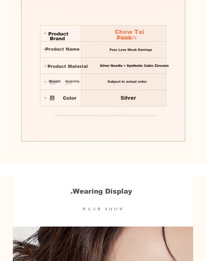 Chow Tai Fook Weekly Light Luxury High-End Silver Stud Earrings for Women Gift Box Birthday Present for Girlfriend 17