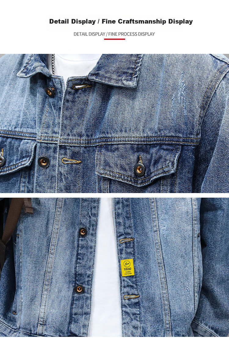 Zengzhi Spring Autumn Men's Denim Jacket Large Size Stretch Workwear Casual Washed Vintage Ripped Jacket Shirt 9