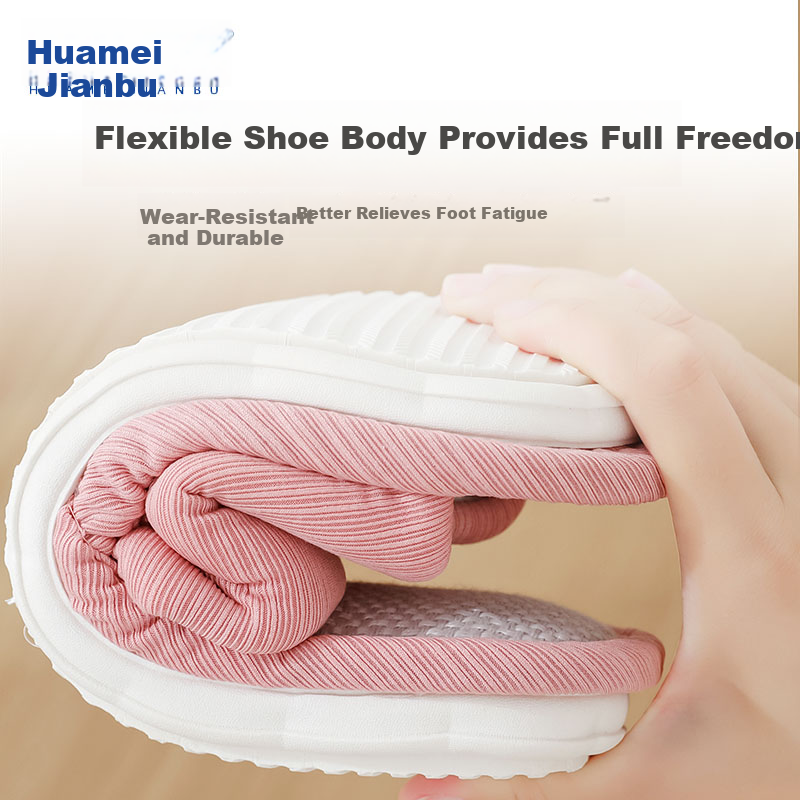 Huamei Jianbu Solid Color Cotton Linen Slippers Non-Slip Lightweight Breathable All-Season Sweat-Absorbing Floor Slippers HM6139 Red Size 36-37