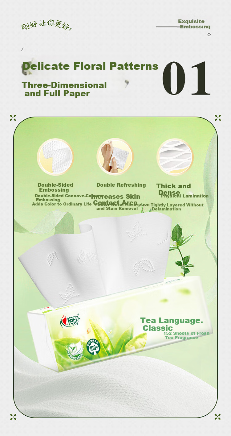 Mind Act Upon Mind Facial Tissues, Tea Language Series, 3-Ply * 152 Sheets * 3 Packs, DT3152 (Formerly DT3200), New And Old Packaging Shipped Randomly 3