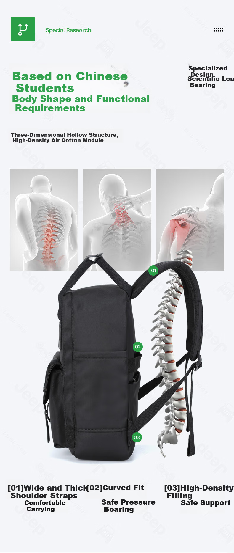 JEEP Middle School Student Backpack Unisex High School Large Capacity Water-Resistant Simple Double Shoulder Bag 5